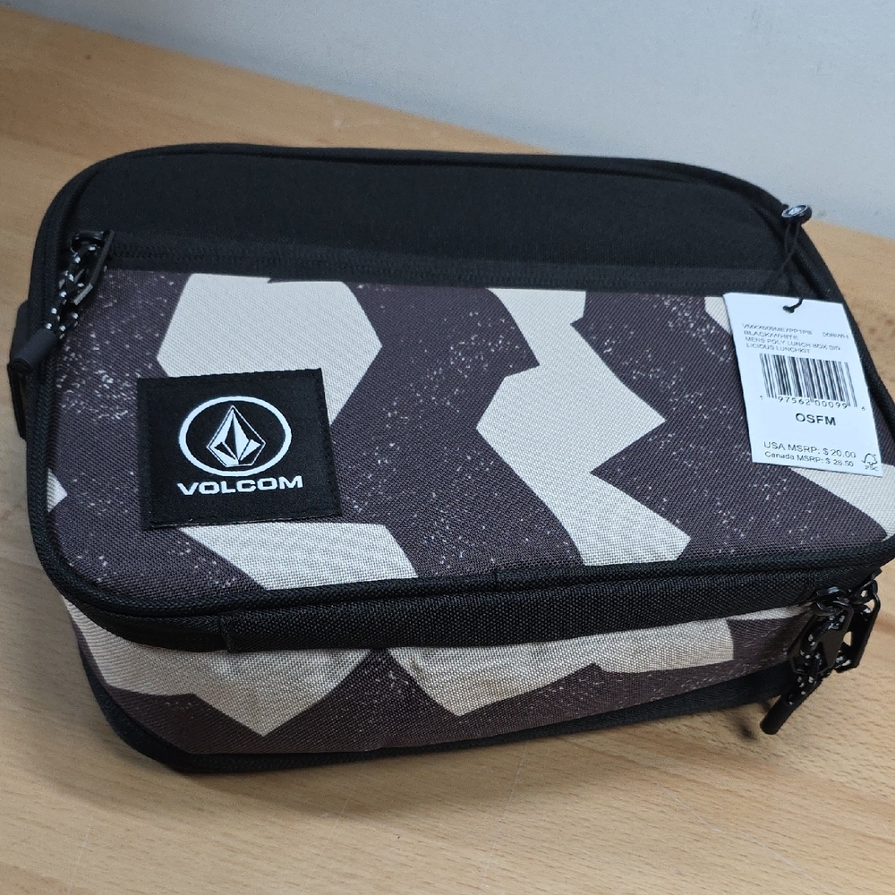 Volcom Black and Cream Lunch Bag Expandable